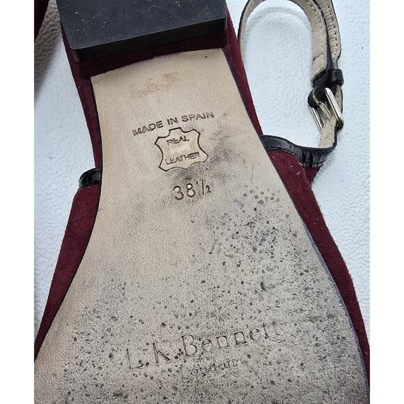 L.K. Bennett Women's Burgundy/Blck/Beige Slingbacks Flats 38.5/US 8-8.5 - Picture 8 of 9